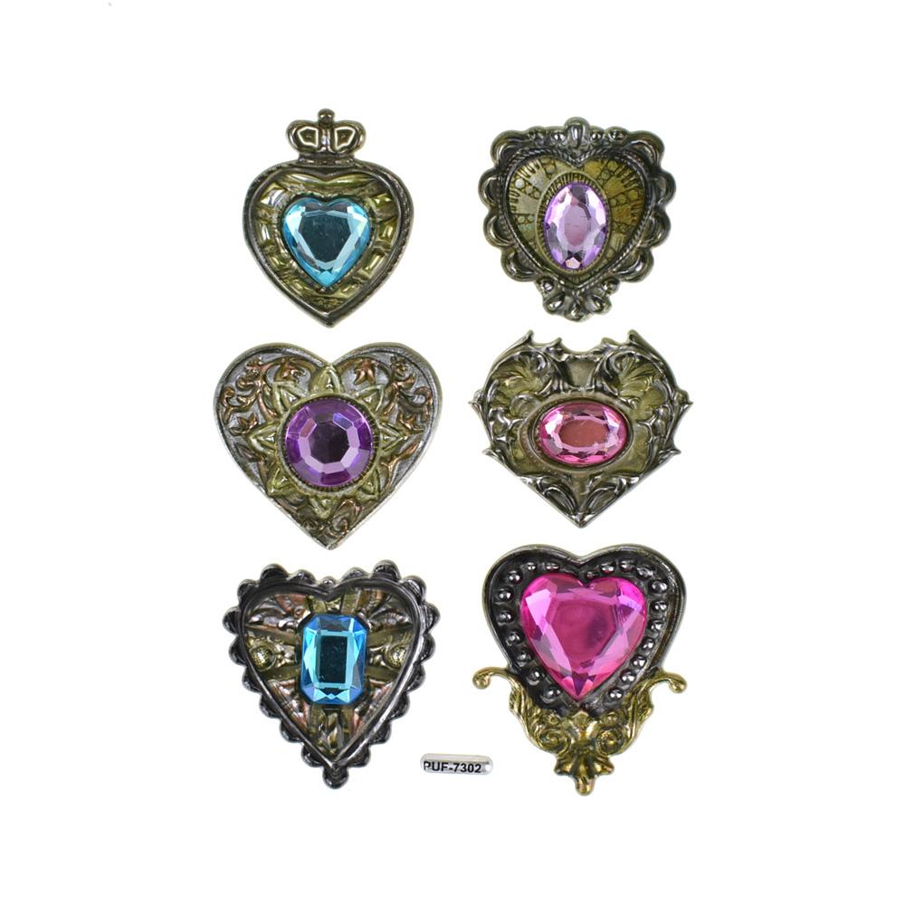 Heart Vintage Style Jewel Stickers, 6Piece