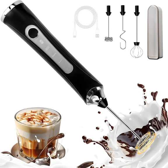 Keai Handheld Milk Frother Electric Rechargeable with 3 Stirring Heads, Cordless Foam Maker for Latte Cappuccino Coffee Kitchen Use