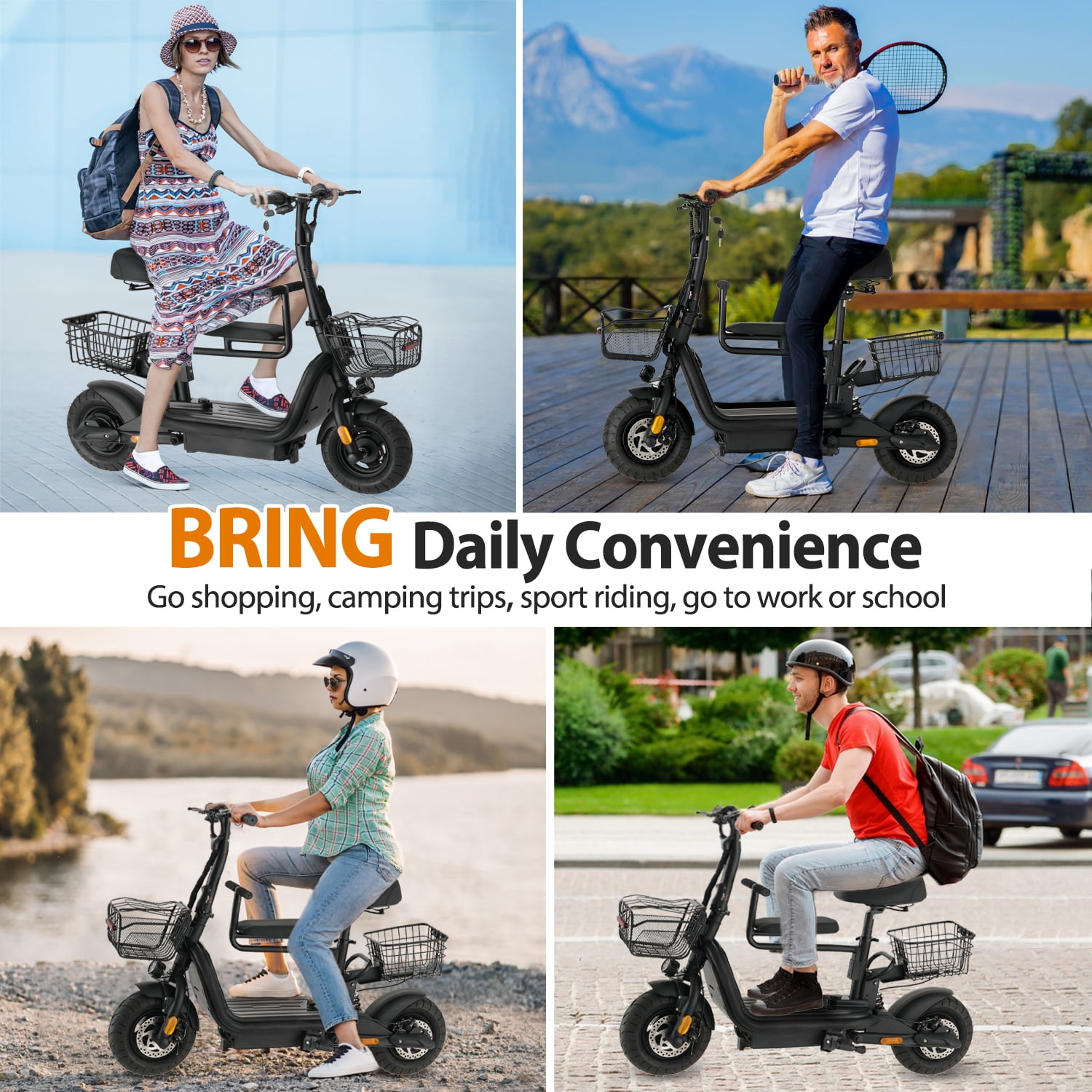 Skeri Electric Scooter for Families – Parent & Child Seats, Dual Storage Baskets,Foldable Handlebar Family Electric Scooter with Bright Front/Rear Lights, 750W 20MPH 25 Mile Distance