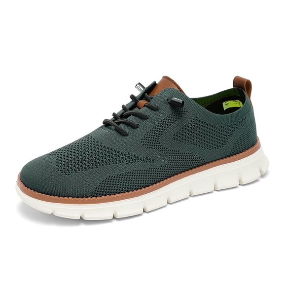 Men's Casual Walking Sneakers - Breathable Knit Upper Shoes with Quick-Lace Elastic System