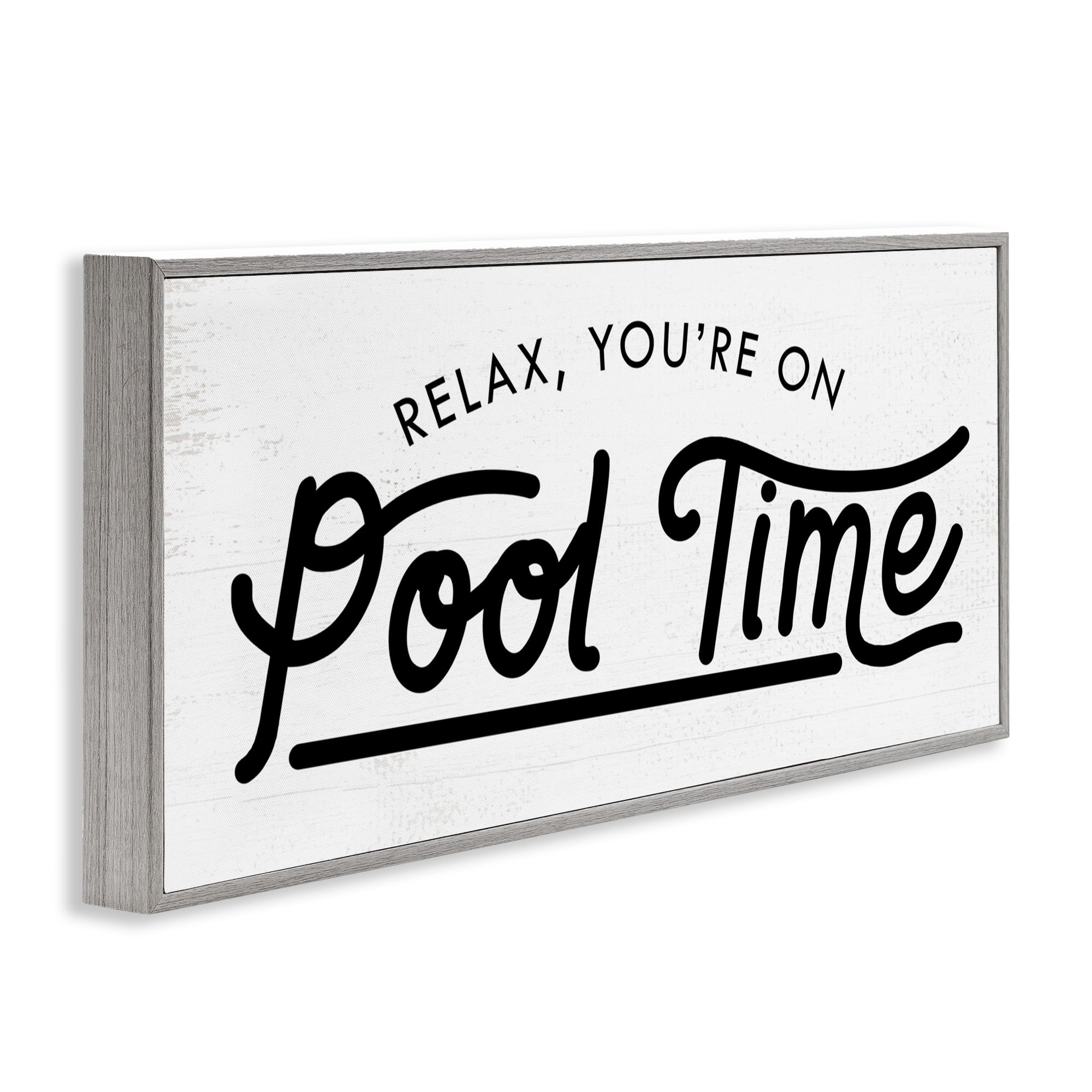 Stupell Industries Pool Time Summer Phrase Typography Painting Gray Framed Art Print Wall Art, 30 x 13