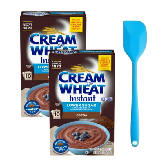 Cream of Wheat Instant Lower Sugar Hot Cereal, Cocoa, 12.3 Ounce, 10 Packets (2 Pack) with Spatula