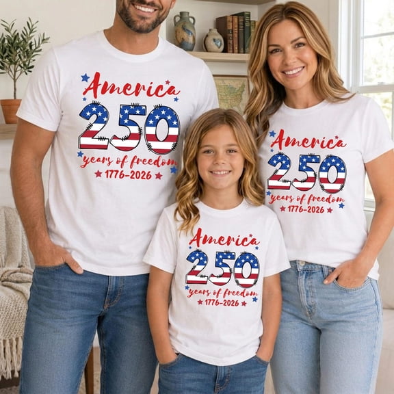 Family Matching 250 Years of Freedom T-Shirt, Patriotic America 1776-2026 Anniversary 4th of July Group Tee, Unisex Cotton