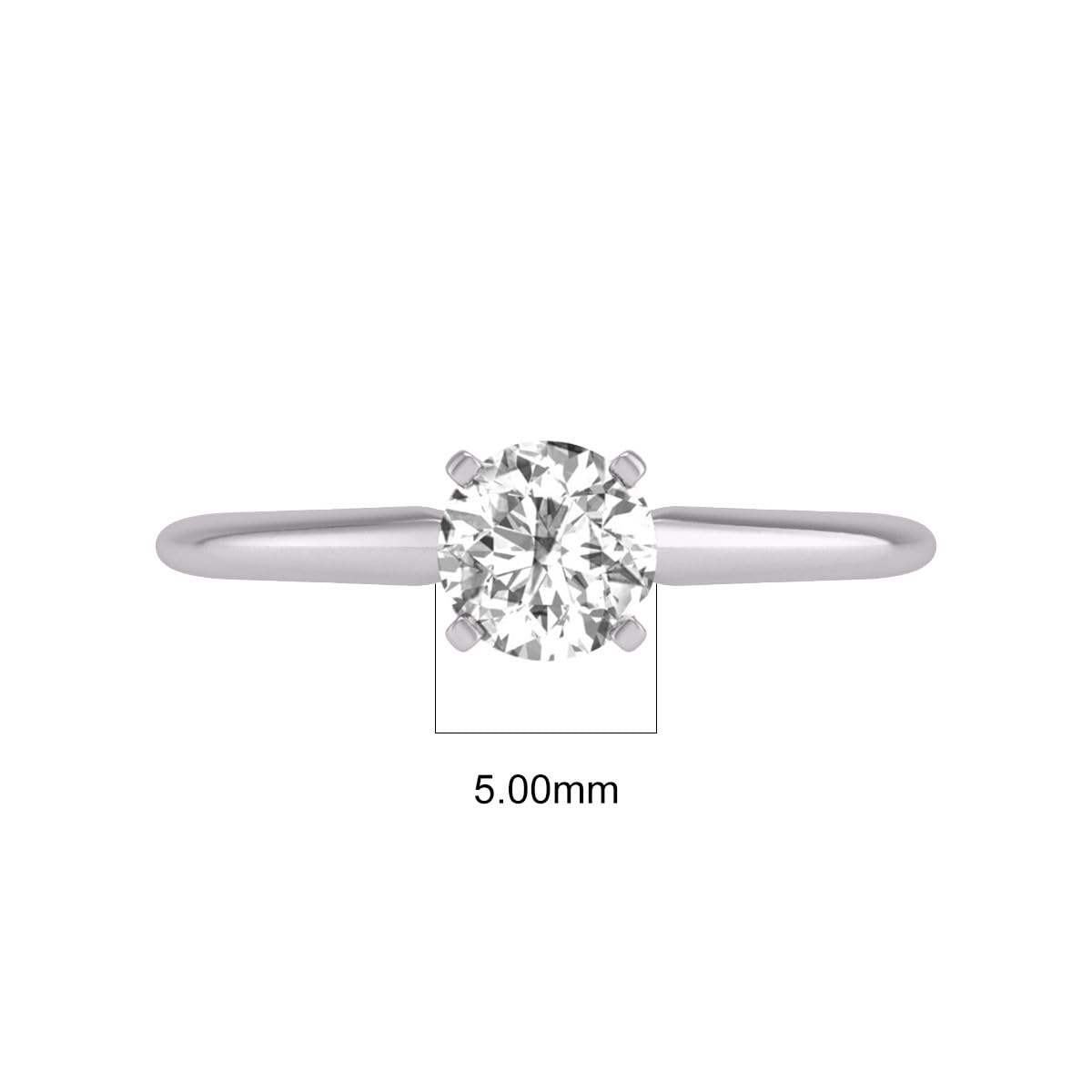 TimeLe$$ Classics 0.75 Carat Lab Grown 4 Prong Solitaire Round Cut Solitaire Diamond Engagement Ring For Women in 14K White Gold (Ring Size: 5)