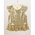 thumbnail image 3 of Venjoe Kids Girlst Flutter Sleeves Shiny Sequins T-Shirt Stage Performance Zipper Back Mermaid Tops Gold 16, 3 of 6