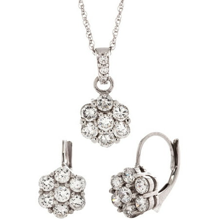 3.16 Carat T.G.W. Cubic Zirconia Flower Pendant and Earring Set in Sterling Silver