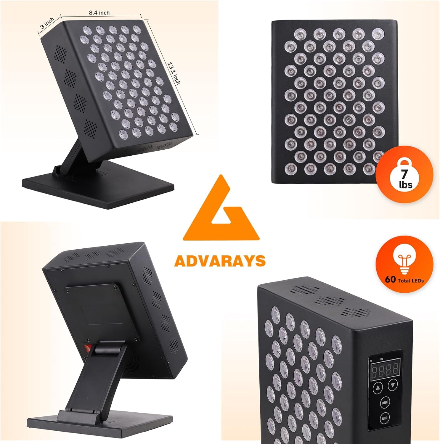 Tabletop Red Light Panel with 60 LEDs, Adjustable Stand for Targeted Light Application