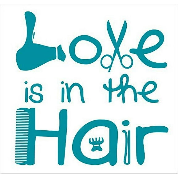 Wall Decal Love In The Hair Wall Quotes For Salon Hairdresser Vinyl Decal Stickers, 23x23 , Teal