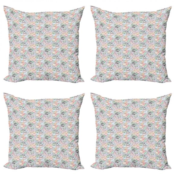 Ambesonne Colorful Throw Pillow Cover 4 Pack, Retro Postal Pattern, 18", Multicolor