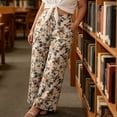 thumbnail image 5 of TEAJOPSUU Summer Plus Size Palazzo Pants for Women Baggy Wide Leg High Waisted Pants Floral Printed Stretchy Flowy Trousers with Pockets for Vacation Beach Khaki, 5 of 6