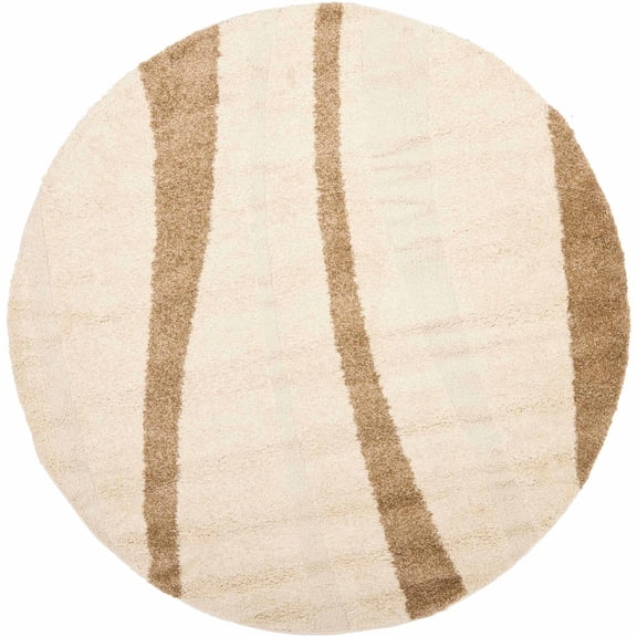 SAFAVIEH Florida Ellen Abstract Shag Area Rug, Cream/Dark Brown, 5' x 5' Round
