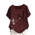 thumbnail image 2 of Blouses pour Femmes, Mode Féminine Imprimée Confortable Ample Manches Courtes Blouse Boutonnée Col Rond Décontracté, 2 of 4