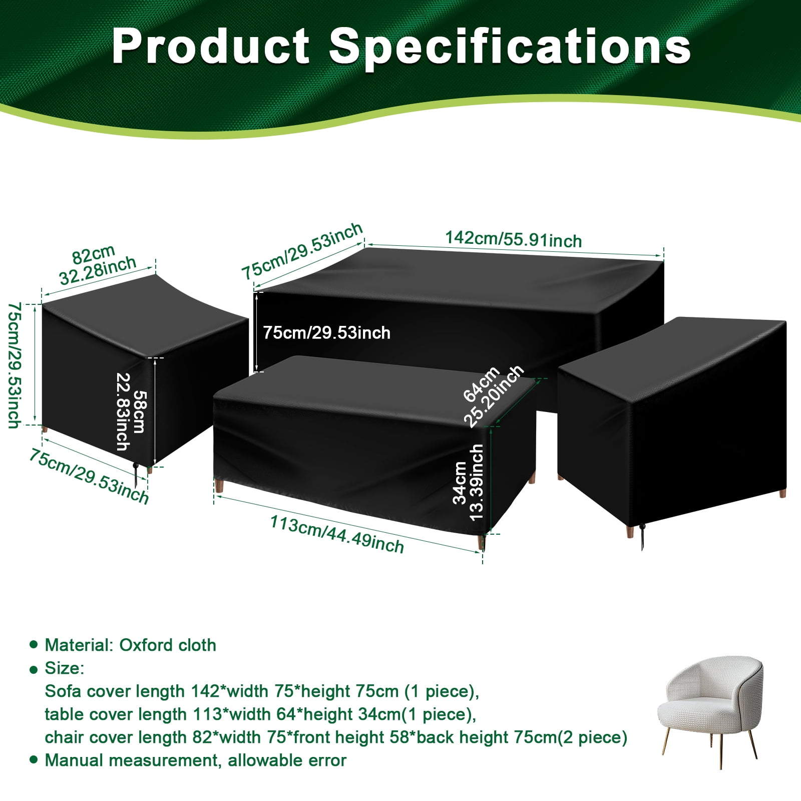 Wekvgz 4 Piece Patio Furniture Cover Set Waterproof 420D Heavy Duty Outdoor Furniture Cover with Windproof Buckle Strap and Adjustable Drawstring Tear-Resistant Sofa Table Chair Protect Cover