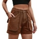 thumbnail image 1 of Pantalones cortos de mezclilla con bolsillo pierna recta cintura elástica botón cremallera pantalones cortos de mezclilla de cintura alta para verano, 1 of 8