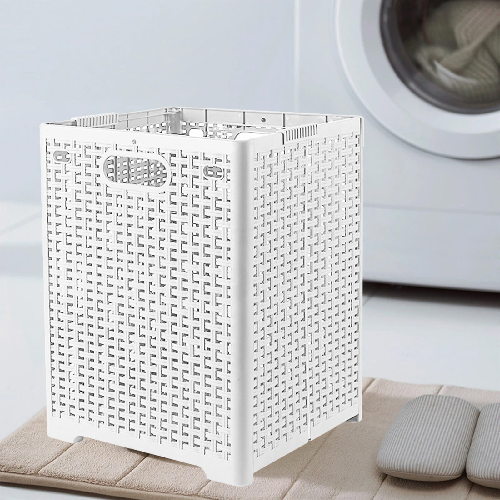 XGFHYJEH Collapsible Laundry Basket with Handles, Plastic Clothes Hamper for Baby Kids Nursery, Freestanding Foldable Laundry Bag, Decorative Storage Container, Folding Big Washing Bin