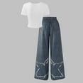 thumbnail image 5 of Ruiwill Girl Outfit Set Star Print Two Piece Outfit Fashionable Fitted Tee With Distressed Denim Long Pants Casual Streetwear For Teen Long Sleeve Crew Neck Girl Clothes Size 9-10 Years, 5 of 8