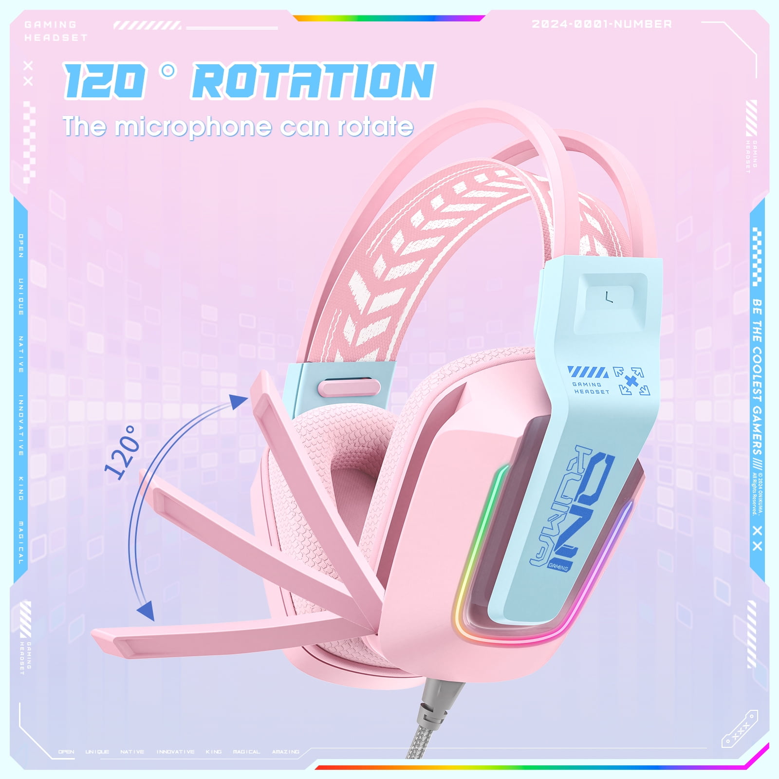 Gaming Headset with Mic for PC PS4 PS5 Xbox One Switch,Gamer Headphones Video Game Computer Gaming Headsets with Noise Cancelling Microphone Gaming Head Set Laptop Accessories,Pink