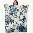 thumbnail image 4 of 1pc Lightweight Flannel Blanket - Blue Birds & Blossoms Vintage Floral Print, Soft All-Season Throw for Home, Car, Camping, Office - Cozy Decorative Bedding Accessory, Blanket for Bed, Car Comfort It, 4 of 10