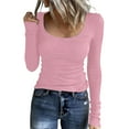 thumbnail image 2 of Womens Long Sleeve Tops Fall Scoop Neck Ribbed Knit Shirts Slim Fitted Casual Basic Tee T Shirt for Women 2026 Pink 2XL, 2 of 4