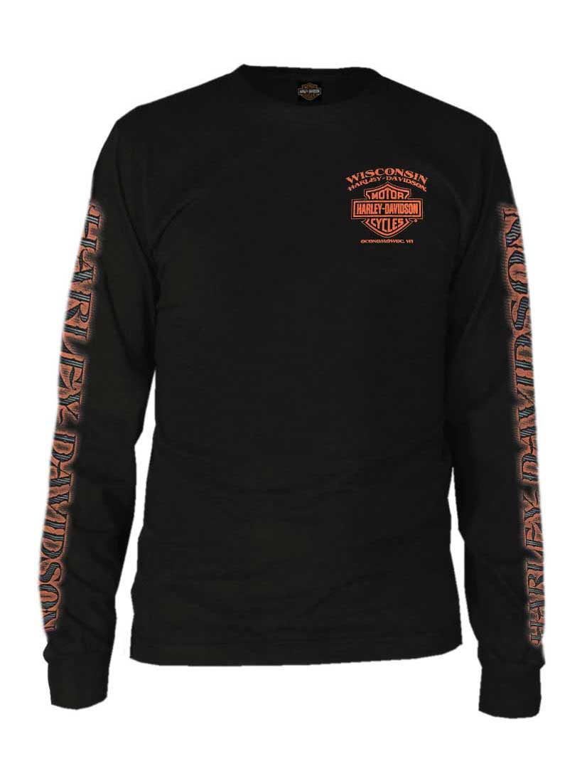 Harley-Davidson Men/'s Long Sleeve Orange Bar /& Shield White Shirt 30291964