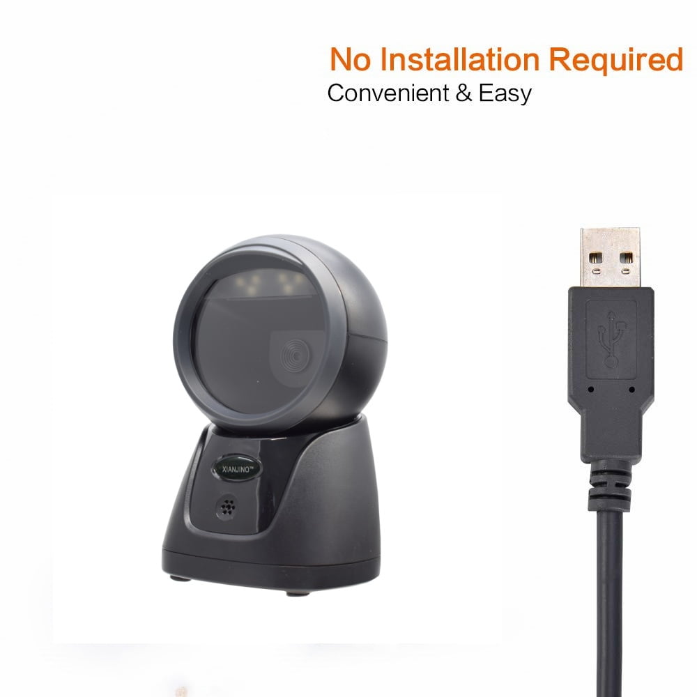 XIANJINO 2D QR Omnidirectional Desktop Barcode Scanner Stable Hands Free USB Wired Platform Bar Code Reader for POS System Supermarket Retail Store Shop Warehouse Screen Payment