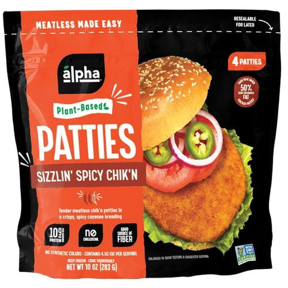 Alpha Foods Sizzlin Spicy Chikn Plant Based Patties, 10 Ounce 5 per