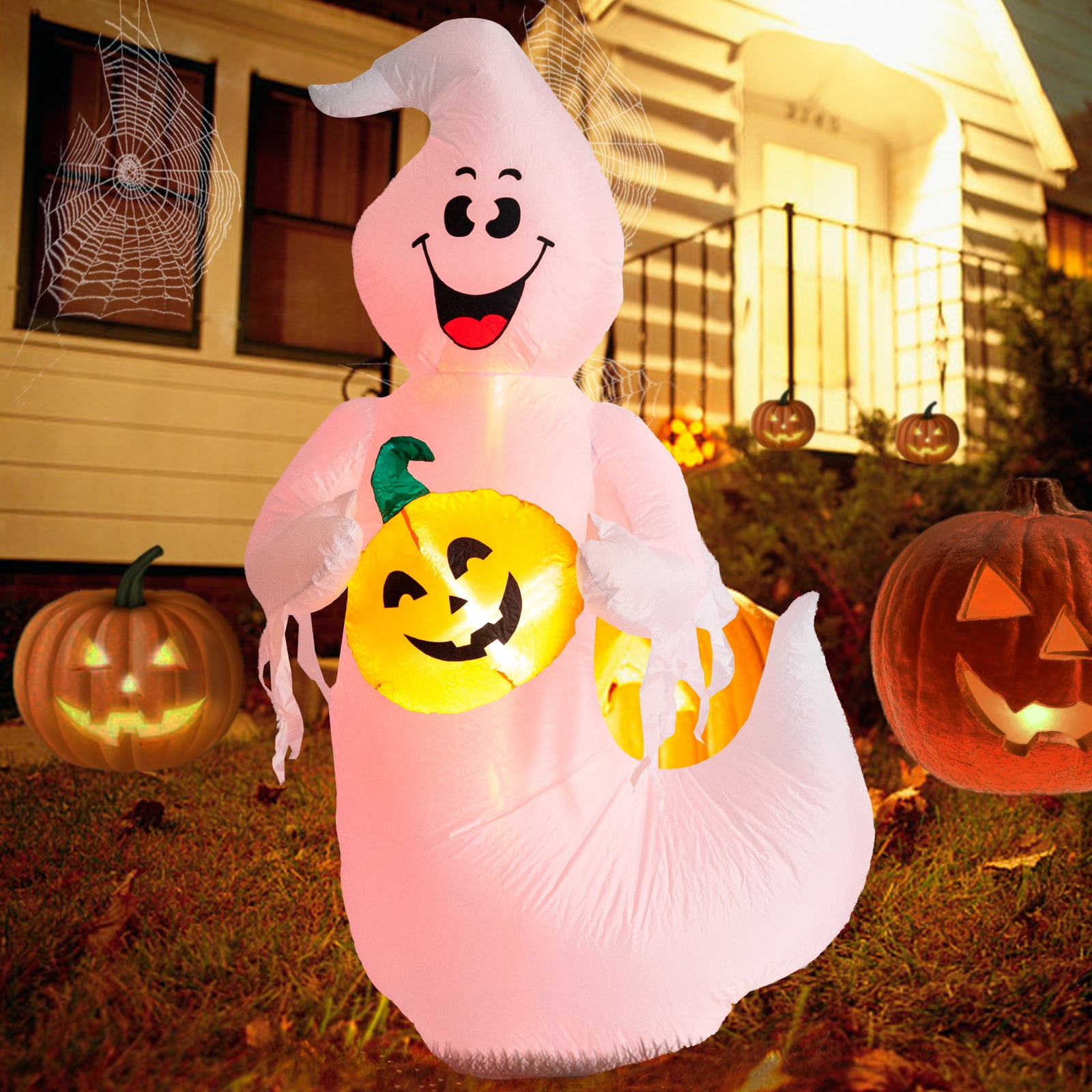 MUMTOP 5.1Ft Halloween Inflatables Pumpkin Ghost with Light, Blow Up