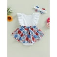 thumbnail image 4 of Wassery 2Pcs Baby Girl Summer Outfits Floral Romper Dress Flying Sleeve Ribbed Patchwork Bodysuit with Headband 3 6 9 12 Months Infant Girls Jumpsuit Dress Clothes, 4 of 9
