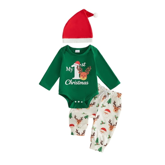 RUINIXCW Baby Boy Christmas Outfits Long Sleeve Romper Santa Claus Pants Hat