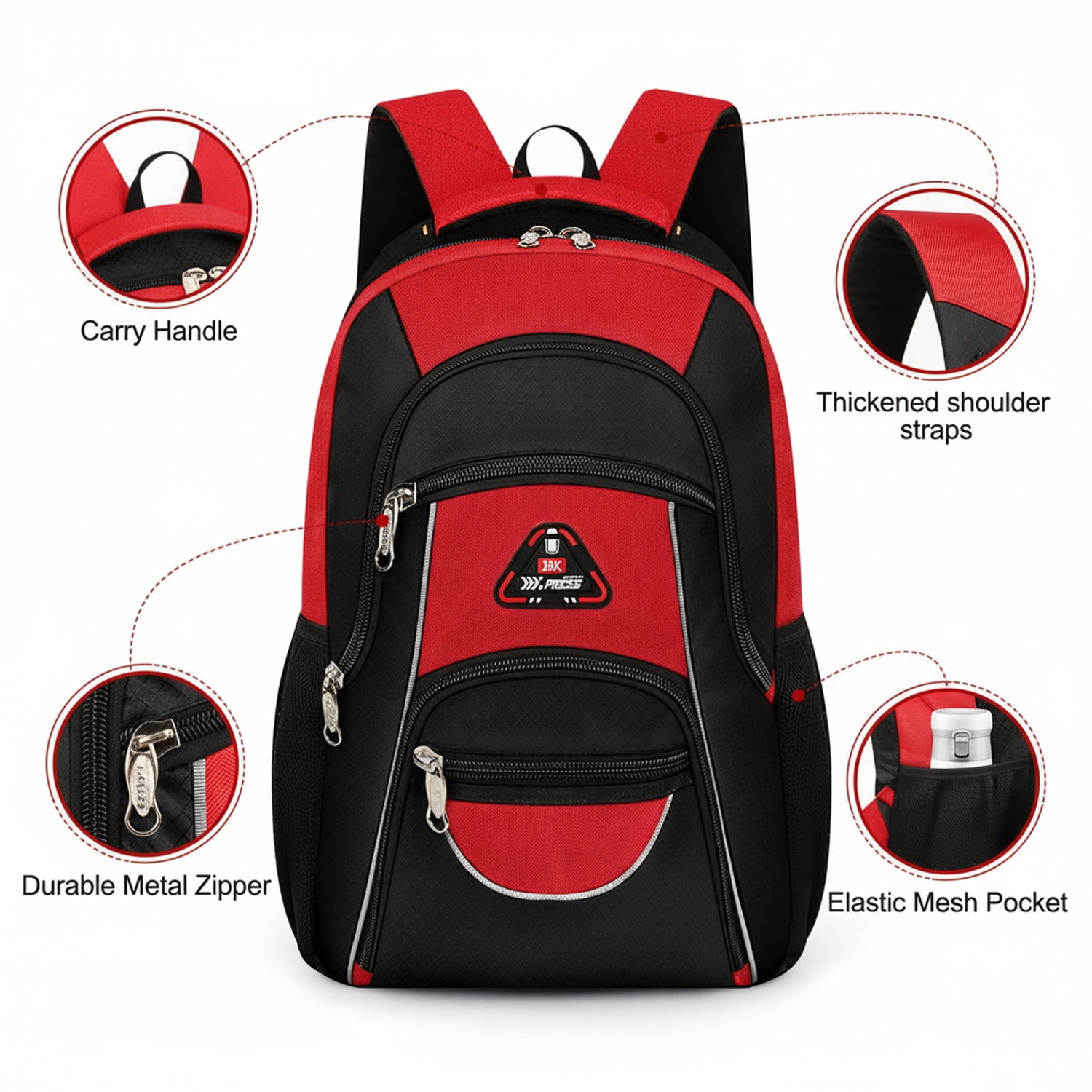 Extra Large Travel Backpack with Laptop Pocket,35L Lightweight Travel Work College School Bag for Men and Women,Red,06512