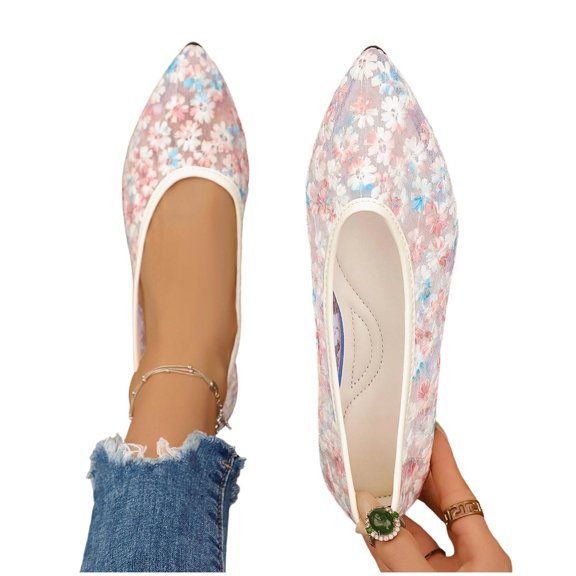 Purcolt Womens Embroidery Mesh Flats Dressy Casual Pointed Toe Slip On Ballet Shoes Comfort Elegant Soft Sole Dress Shoes Dailywear for Wedding Travel Walking