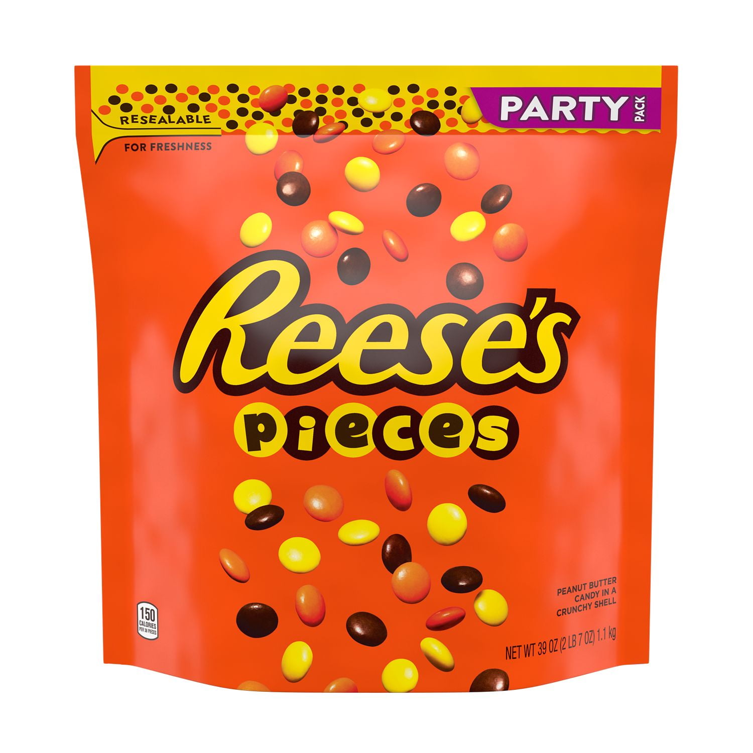 Reese's PIECES Peanut Butter Candy, Gluten Free, 39 oz, Resealable Bulk Party Pack