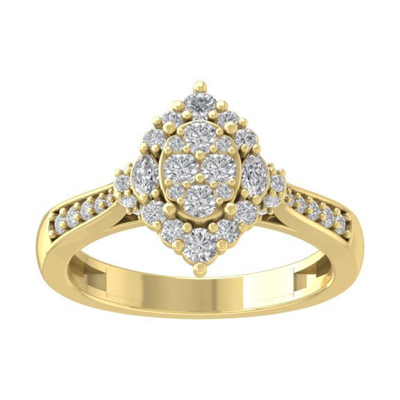 Araiya 14K Yellow Gold Round and Marquise Diamond Halo Pear Shape Cluster Ring (3/4 cttw, I-J Color, I2-I3 Clarity), Size 7