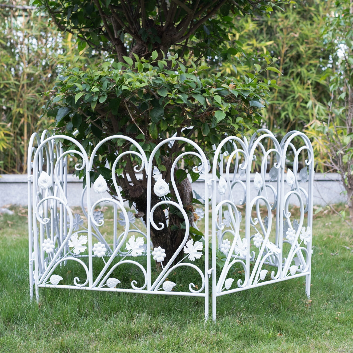 LINJH 5 Pack Decorative Garden Fence For Landscaping White Panels Rust Proof Metal