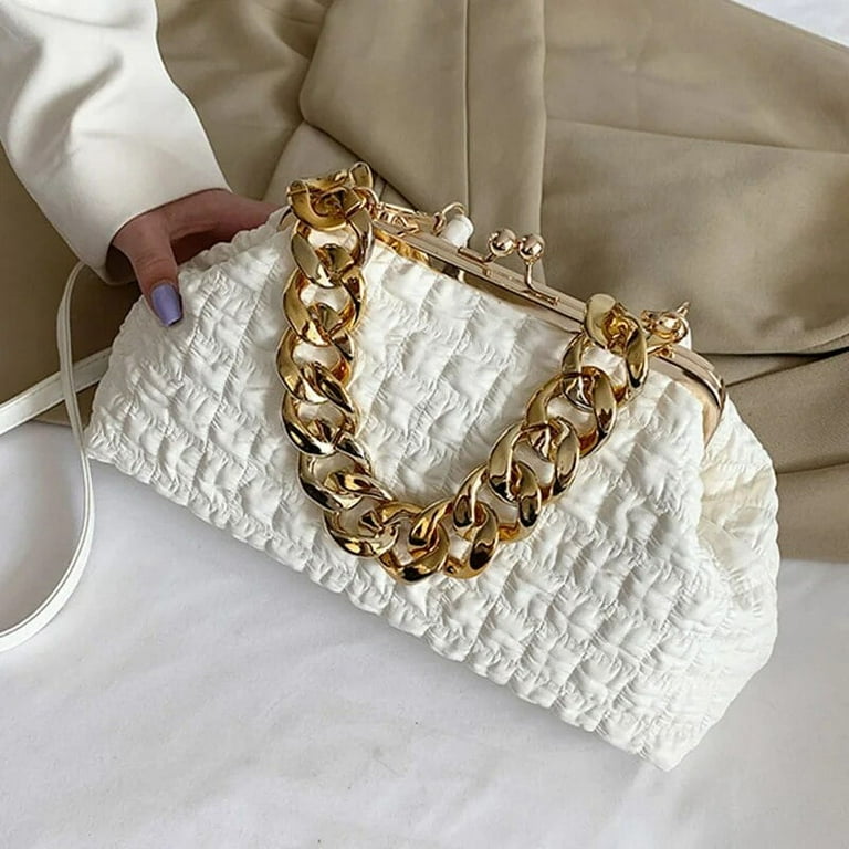 Luxury Brand Women Purple Orange Messenger Bags Shell Clip Thick Chain Ruched Handbags And Purse Prom Clutch Lady Shoulder Bags black 32cm 16cm 10cm