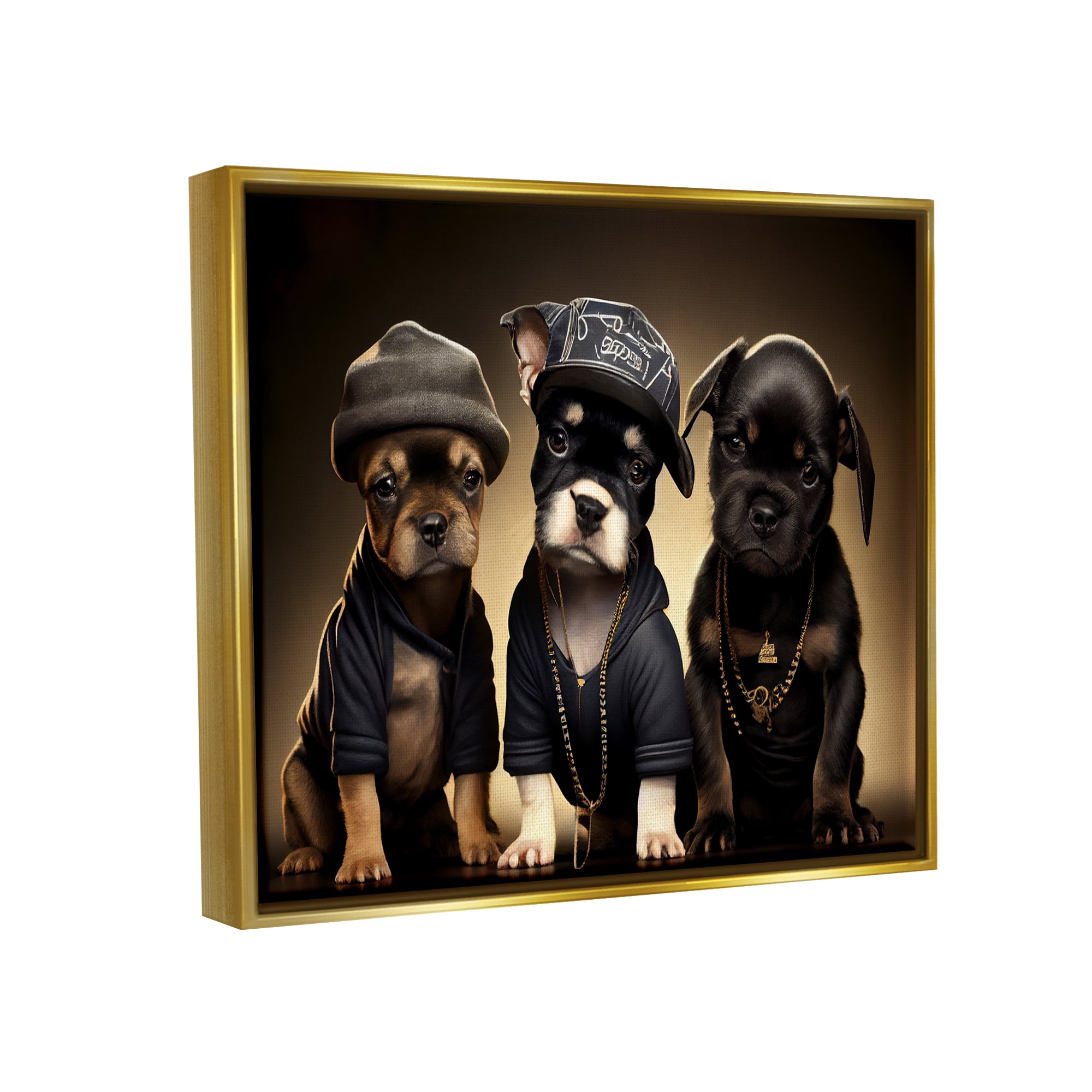 Stupell Industries Bulldog Puppies Urban Outfits Animals & Insects Painting Gold Floater Framed Art Print Wall Art