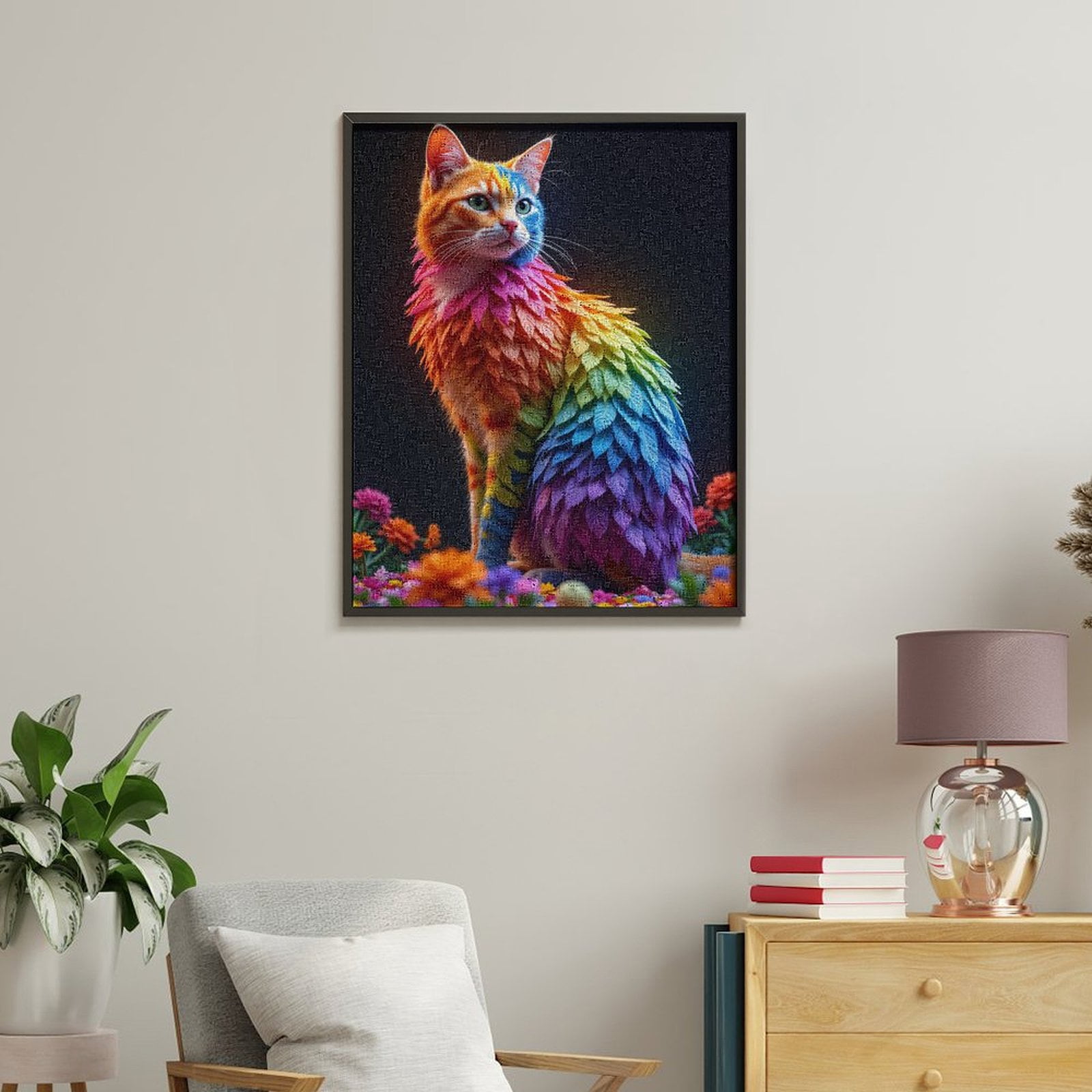 Paint by Numbers Kit for Adults, Rainbow Cat Fantasy Leaves Flowers Paint by Numbers, Easy Paint by Numbers Kit for Adults Beginner, DIY Adult Paint by Number Kits on Canvas, Home Decor
