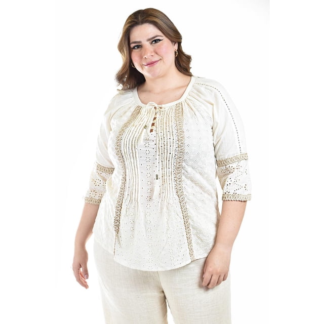 Blusa con detalles bordados Roman Fashion / Juvenil, 130 (Beige) beige 38