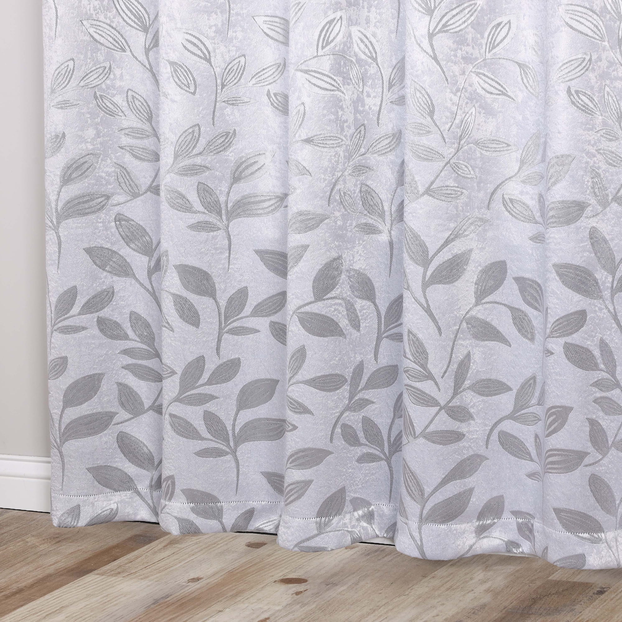 Superior Blackout Leaves Curtains Set of 2, Light Filtering Grommet Curtain Panel Set, Silver-Silver, 70"W x 96"L