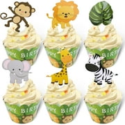 48pcs Jungle Safari Animal Cupcake Wrapper Wild One Birthday Photo Booth Props Zoo Party Supplies Baby Shower Birthday Decorations Zoo Animals Party Decor