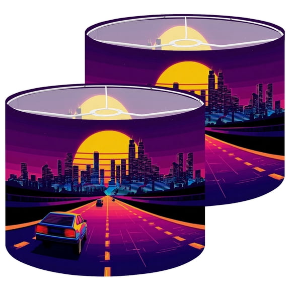 Lampshades 2 Pack Retrowave Arcade game Art retro style synthwave night neon 13"x13"x10" Light Shade for Table Lamps Floor Lamp Shades Lampshade Replacement Easy Assembly