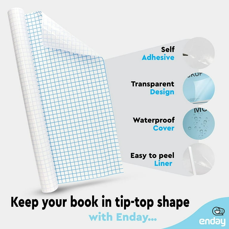 Enday Clear Contact Paper, 13.5” x 5-Feet, Transparent Self Adhesive Book and Textbook Covers for Paperbacks and Hard Covers, Plastic Protective Covering