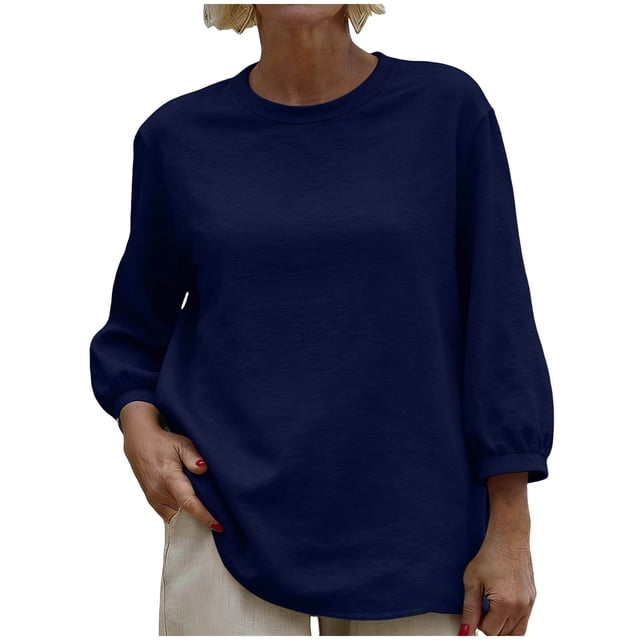 Camisas de Manga Larga para las Mujeres Bajo Scrubs 3/4 Manga Cuello Redondo Tops Sólidos, Suave Casual de las Mujeres de Manga Larga Tops Casual para el Trabajo Diario de Capa