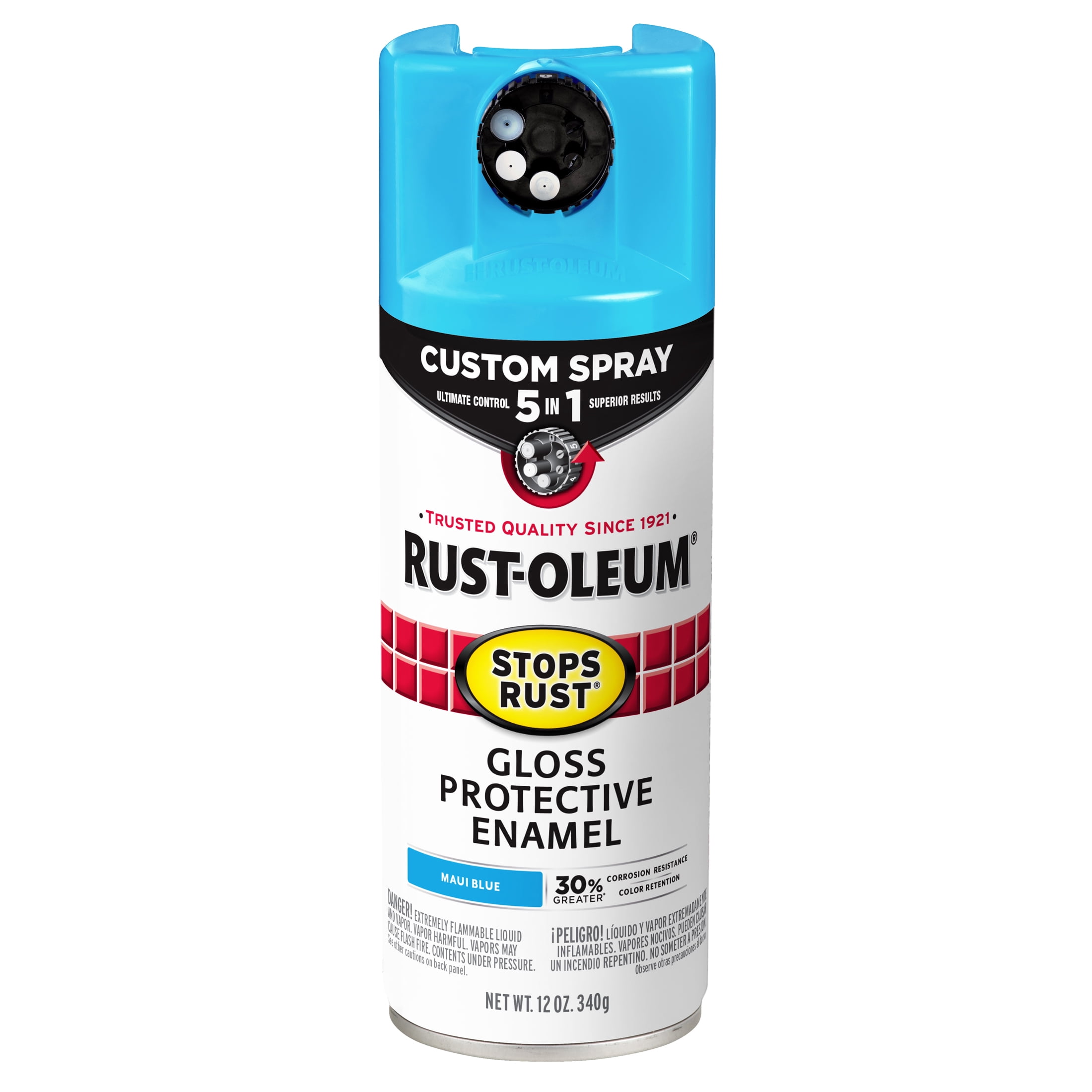 6 Pack, Maui Blue, Rust-Oleum Stops Rust Custom Spray 5 in 1 Gloss Spray Paint-376907, 12 oz