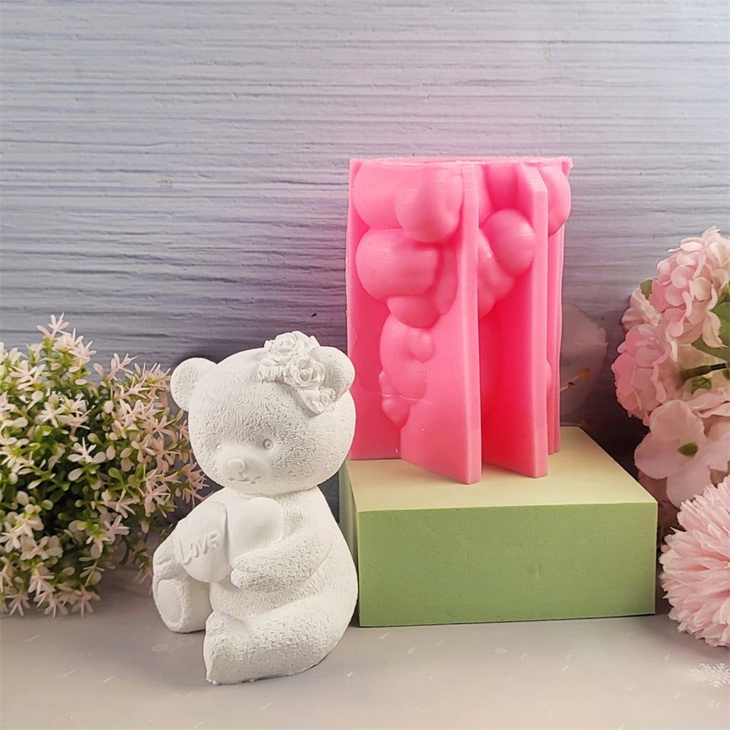 Aurgiarme Bear Figurine Candle Gypsum Mold Animal Aromatherapys Silicone Molds Desktops Ornament Mold Home Decoration Mold
