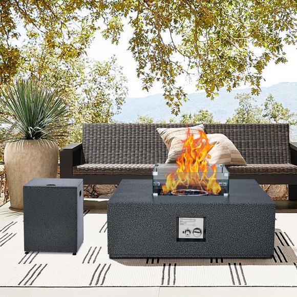 TROPOW 36-Inch Outdoor Propane Fire Pit Table, 50,000 BTU Gas Fire Table with Wind Guard, Removable Lid & Rain Cover, Dual-Function Coffee Table, Durable Steel Frame for Patio, Deck, & Garden
