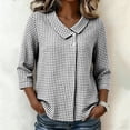 thumbnail image 2 of Womens Gingham Plaid 3/4 Sleeve Button Down Blouse Peter Pan Collar V Neck Checkered Flowy Shirts for Work Office Teacher Outfits, Black, L, 2 of 7