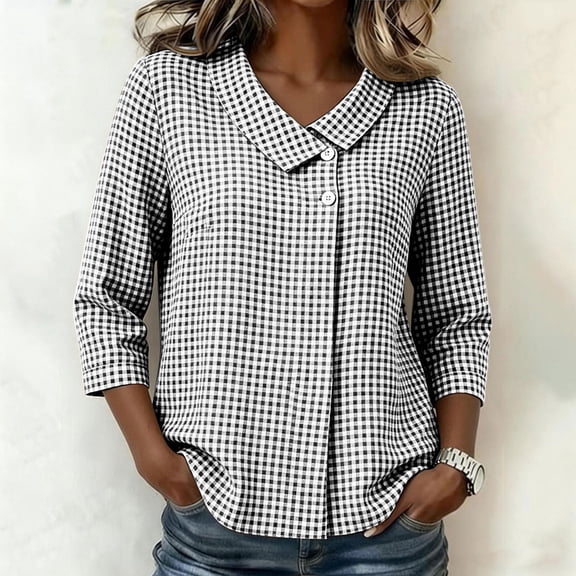 Women's Collar Button Quarter Sleeve Blouse, Casual Fashion Top