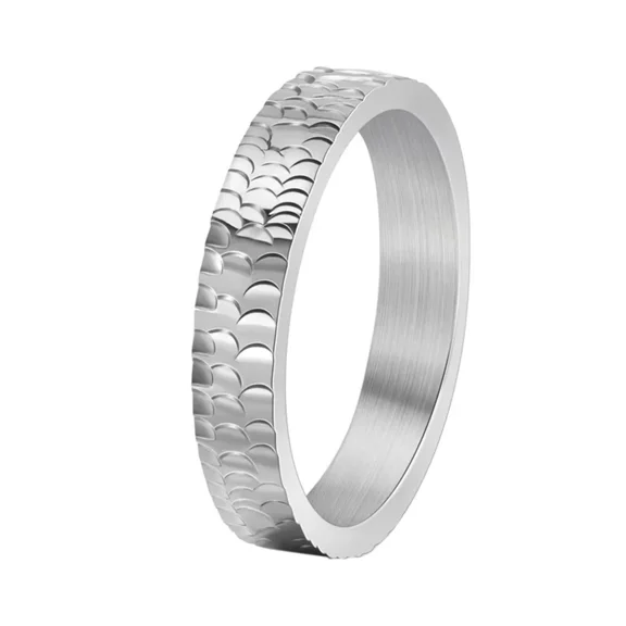 PAMTIER Women Stainless Steel Personality Cool Hip Hop 4mm Thin Stacking Dragon Pattern Biker Ring Promise Wedding Band Silver Size 6