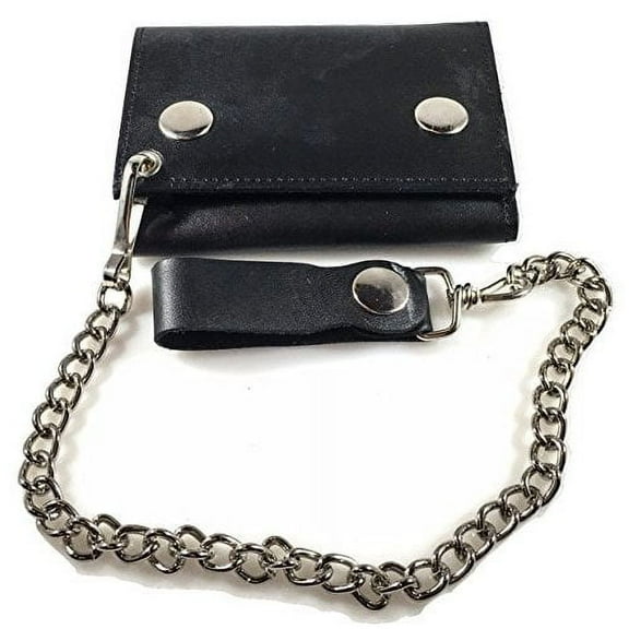 Dangerous Threads Mens 4-Pocket Genuine Leather Motorcycle/BikerTrifold Wallet with Chain